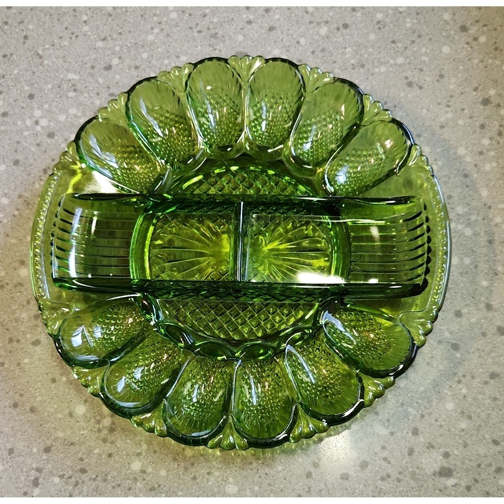 VTG L.E. Smith Green Deviled  Egg Plate